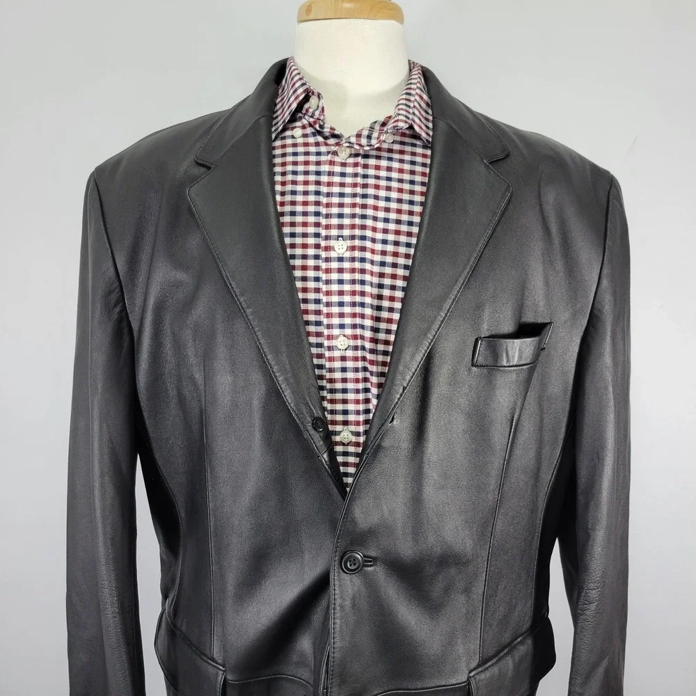 J. Ferrar Men's Three Button Leather Jacket‎ Coat Size XL BLACK